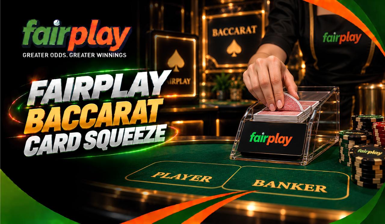 Fairplay Baccarat Card Squeeze: dealer turning the final card slowly on a live baccarat table