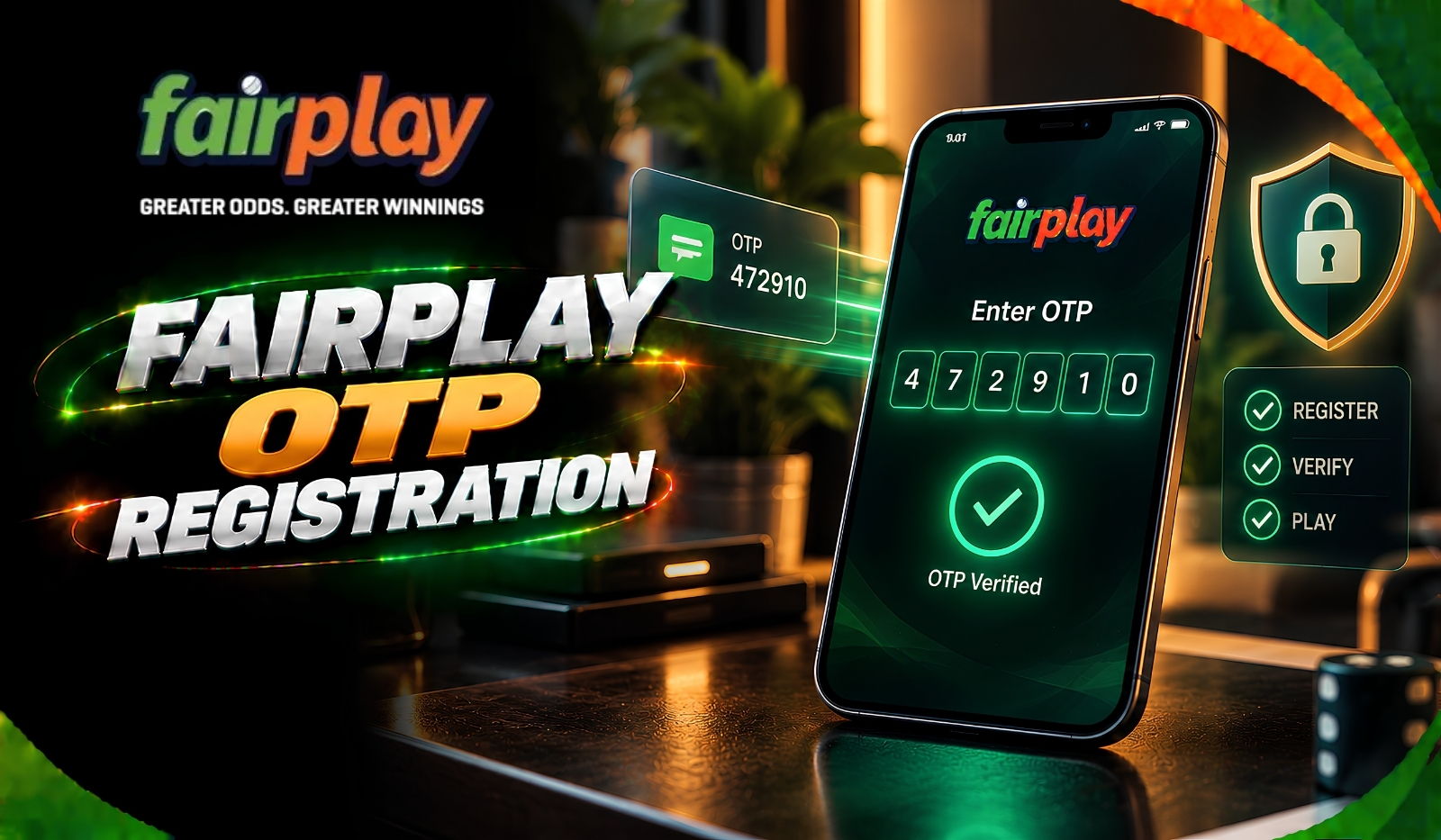 Fairplay OTP Registration: a one-time password being entered and verified on a phone during sign-up