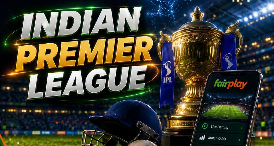 Indian Premier League: the IPL trophy beside a phone showing Fairplay live betting and match odds