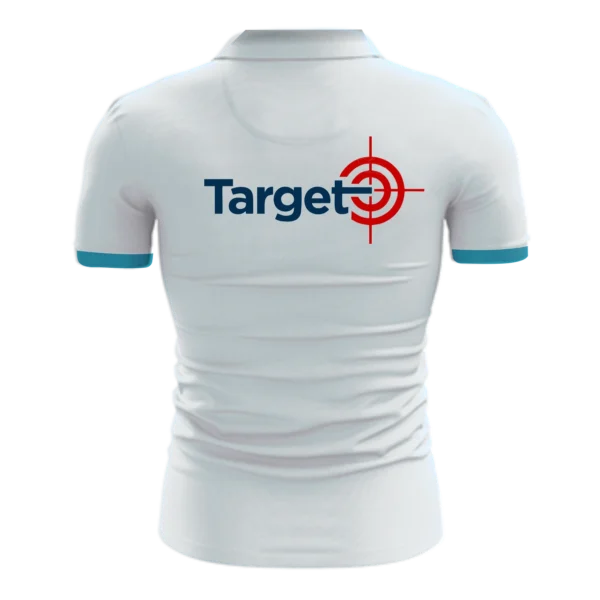Trap Shooting Polo Tshirts White Target Logo Back Side - Image 2